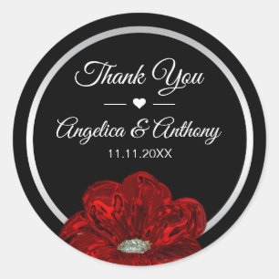 Thank You Black Silver RED Rose Wedding Seals