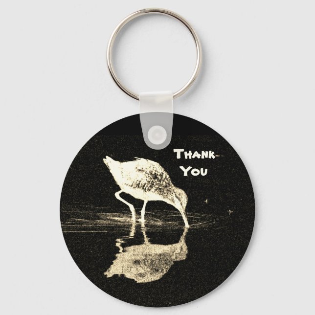 Thank You Black White Beach Bird with Reflection Keychain (Front)