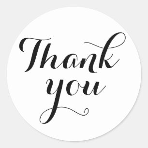 Thank you black white calligraphy elegant stylish classic round sticker