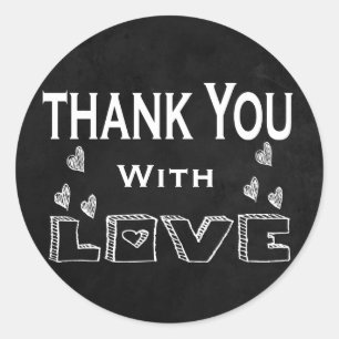 Thank You Black, White Chalkboard Love & Hearts Classic Round Sticker