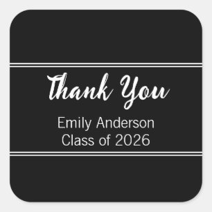 Thank You Black White Class of 2025 Graduation Square Sticker