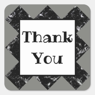 Thank You Black White Diamond Pattern Marbled Square Sticker