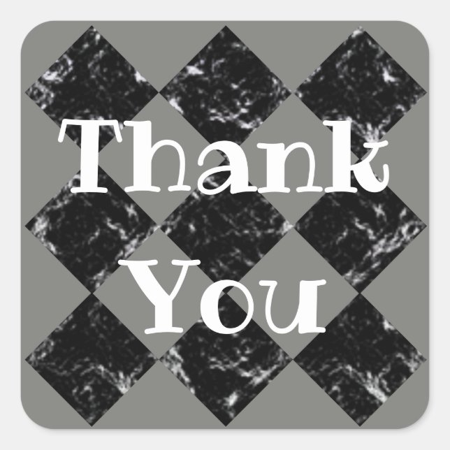 Thank You Black White Diamond Pattern Marbled Square Sticker (Front)
