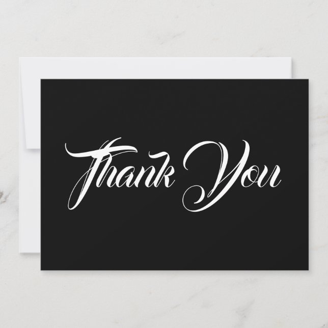 Thank You, black white elegant script note card (Front)