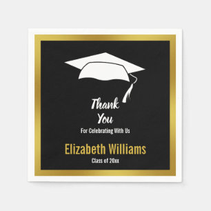 Thank You Black White Gold Grad Name Graduation Napkin