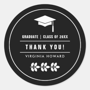 Thank You. Black   White Graduation Stickers