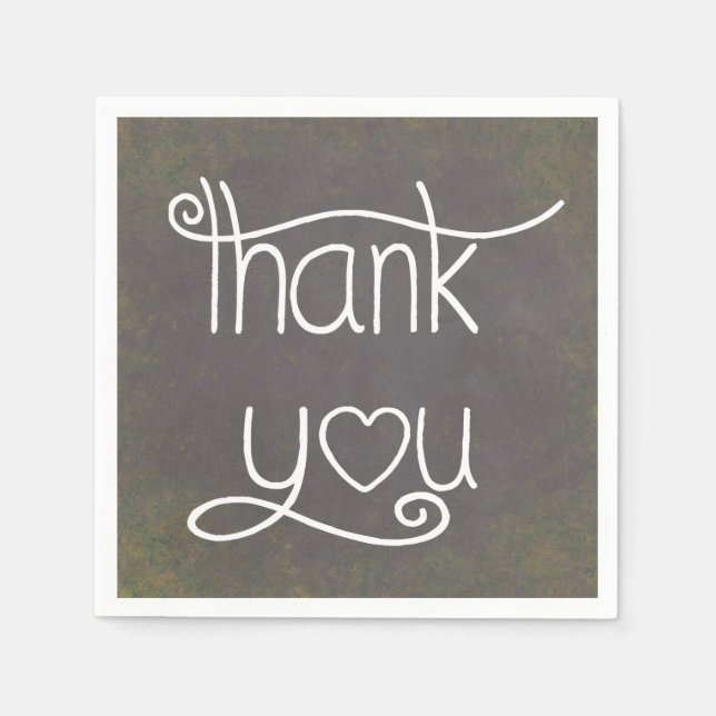 Thank You Black & White Grunge Chalkboard Napkin (Front)