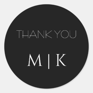 Thank You Black White Monograms Wedding Classic Round Sticker