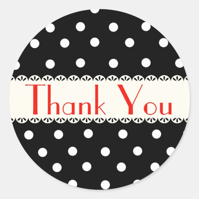 Thank You Black & White Polka Dot Sticker / Label (Front)