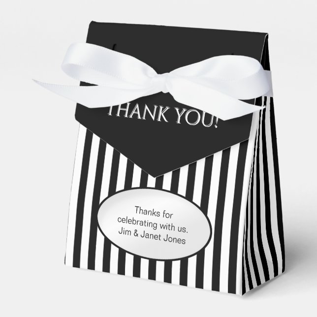 Thank You - Black/White Simple Stripes Pattern Favor Box (Front Side)