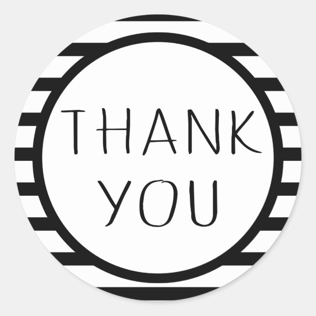 Thank You Black White Stripes - Wedding, Party Classic Round Sticker (Front)