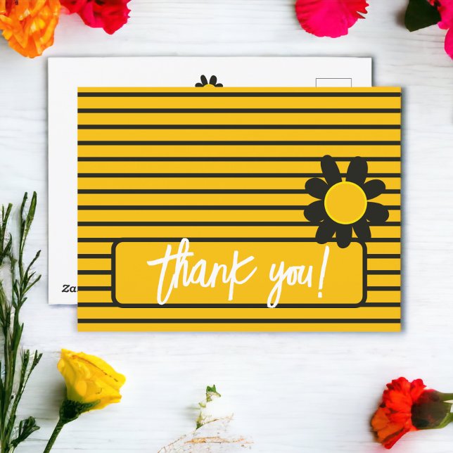 Thank You Black Yellow Flowers Postcard (Thank You Black Yellow Flowers Postcard from Ricaso)
