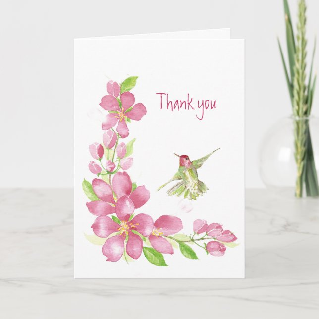 Thank you Blank Cherry Blossom & Hummingbird Card (Front)