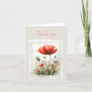 Thank you Blank Thanks Red Poppy Garden Flower Card