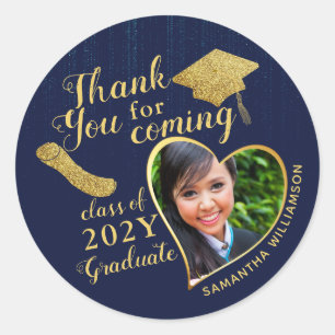 Thank You Blue and Gold 2026 Graduation Favour Classic Round Sticker