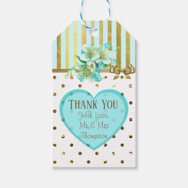 Thank You Blue and Gold Wedding Gift Tag (Front)