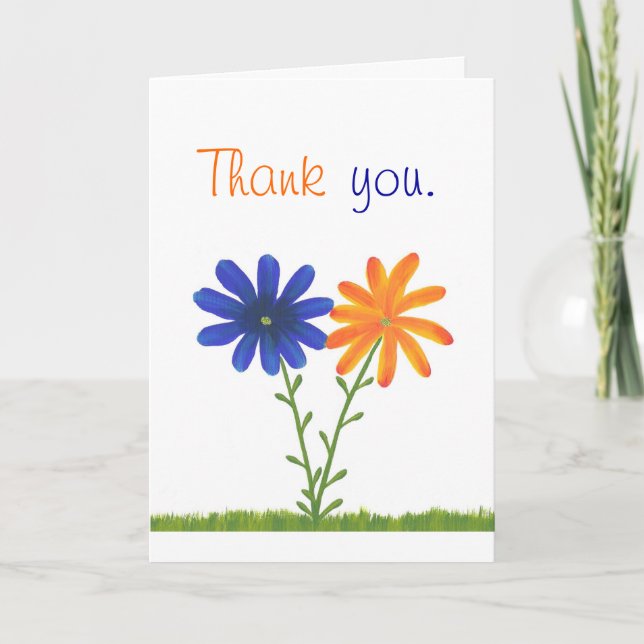 Thank you, blue and orange flowers, wedding cards (Front)