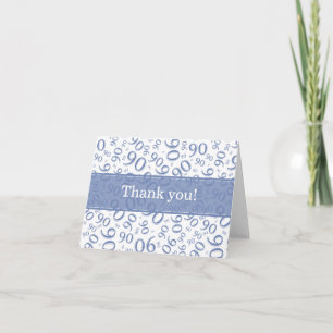 "Thank you!" Blue and White Number 90 Pattern Thank You Card