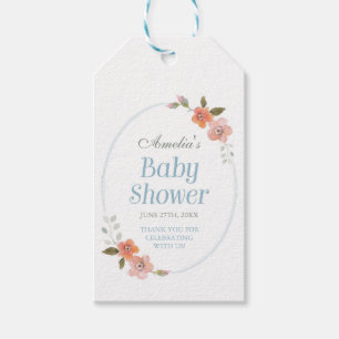 Thank You Blue Baby Shower with Delicate Floral Gift Tags