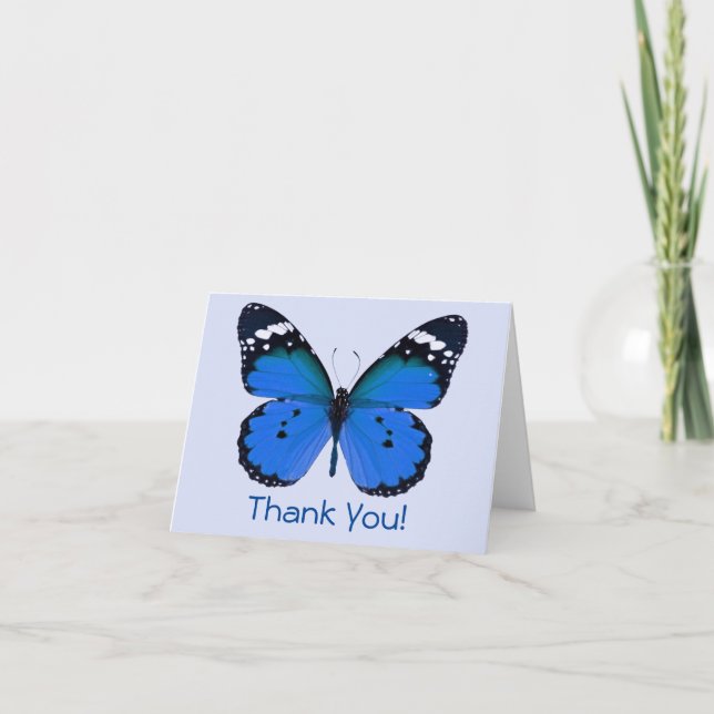 Thank You! Blue Butterfly Customize Message Thank You Card (Front)