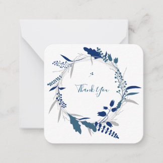 Thank you Blue Floral Modern Flat Note Card