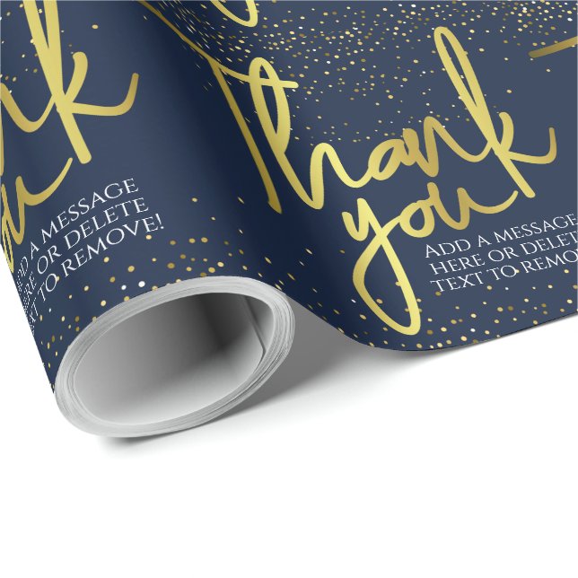 Thank You Blue Gold Typography Wrapping Paper (Roll Corner)