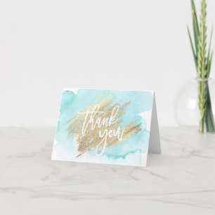 THANK YOU Blue Gold Watercolor Card