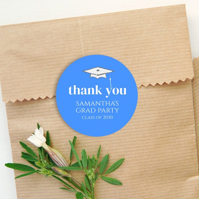 Thank You Blue Graduation Personalized  Classic Round Sticker (Creator Uploaded)