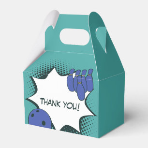 Thank you! Blue-Green Bowling Birthday Party Favor Box