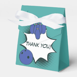 Thank you! Blue-Green Bowling Birthday Party Favor Box