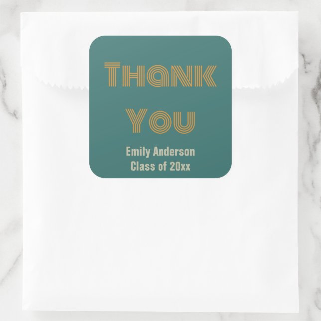 Thank You Blue Orange and Grey Graduation Favour Square Sticker (Bag)