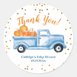 Thank you blue pumpkin truck favour sticker