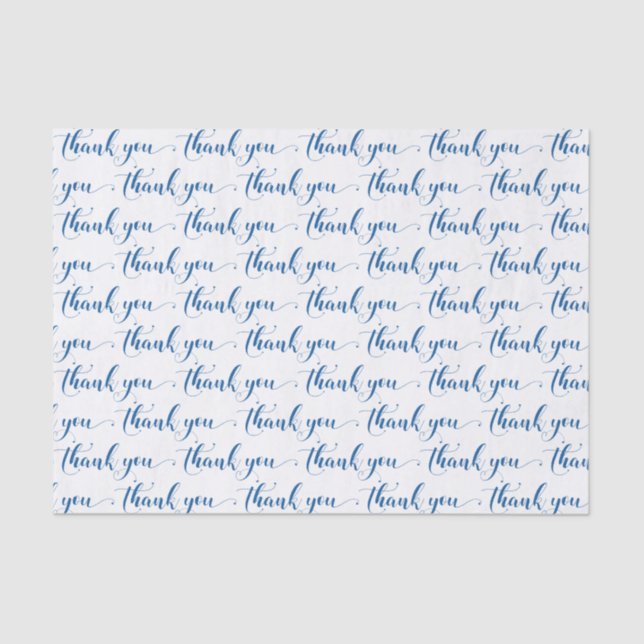 Thank you-blue script typography custom white back tissue paper (Front)