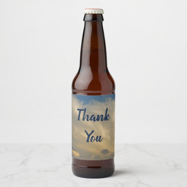 Thank You Blue Sky White Clouds Appreciation Beer Bottle Label (Front)