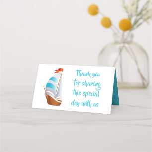 Thank You Blue Turquoise Sailboat Nautical Wedding Place Card