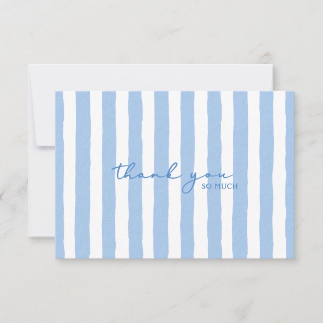Thank You Blue Watercolor Stripe Note Card (Front)