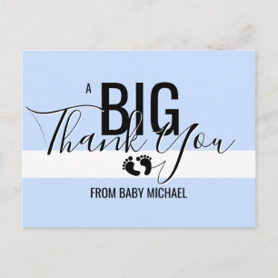 THANK YOU Blue White Feet BOY Baby Shower Party Postcard
