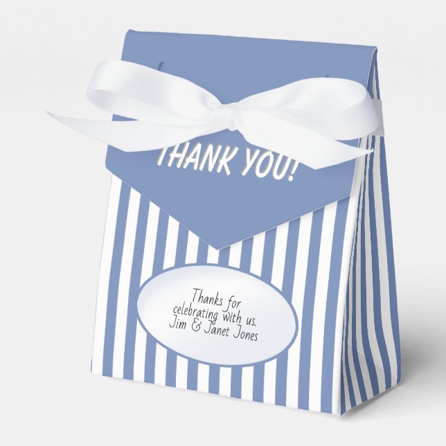 Thank You - Blue/White Simple Stripes Pattern Favor Box (Front Side)