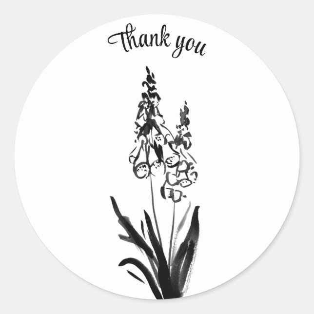 Thank you bluebells black ink line drawing flowers classic round sticker (Front)