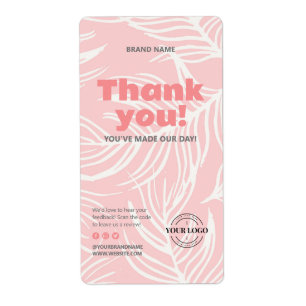 Thank You Blush Pink White Leaves Brand Box Seal