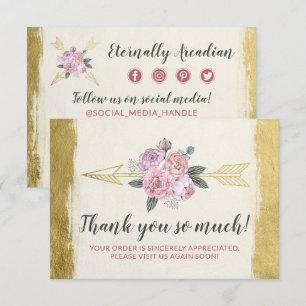 Thank You Bohemian Floral Arrows Blush Gold Card