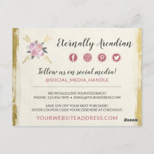 Thank You Bohemian Floral Arrows Blush Gold Postcard