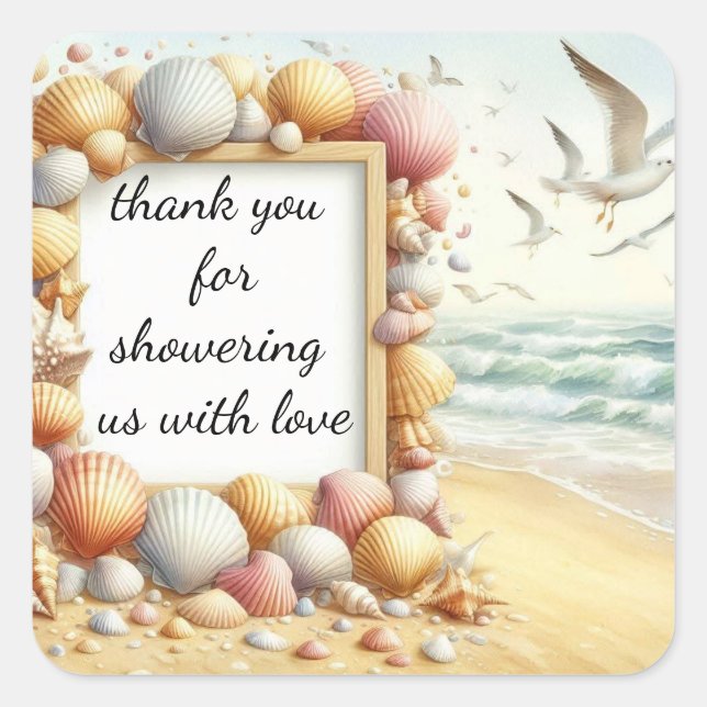 Thank you Boho Beach Shell Baby Shower Classic Rou Square Sticker (Front)