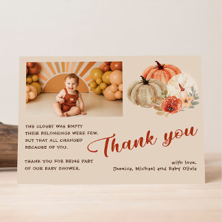 Thank You Boho Photo Fall Pumpkin Baby Shower Invitation