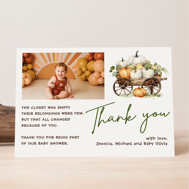 Thank You Boho Photo Fall Pumpkin Baby Shower Invitation (Creator Uploaded)