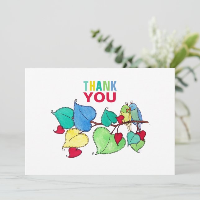 Thank You Bold Lovebirds Colourful Illustration Ca Card (Standing Front)