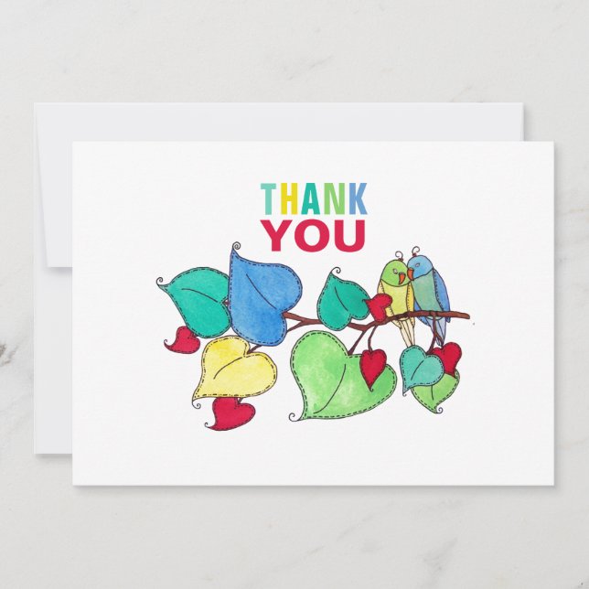 Thank You Bold Lovebirds Colourful Illustration Card (Front)