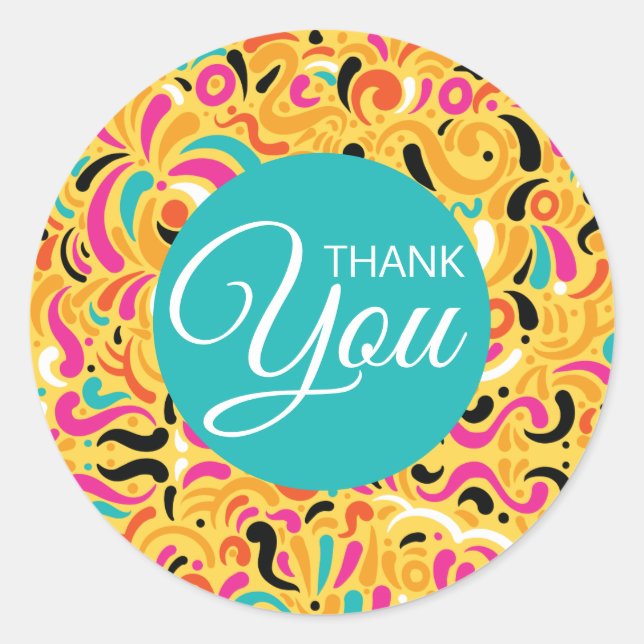 Thank You Boldy Coloured Abstract Classic Round Sticker (Front)