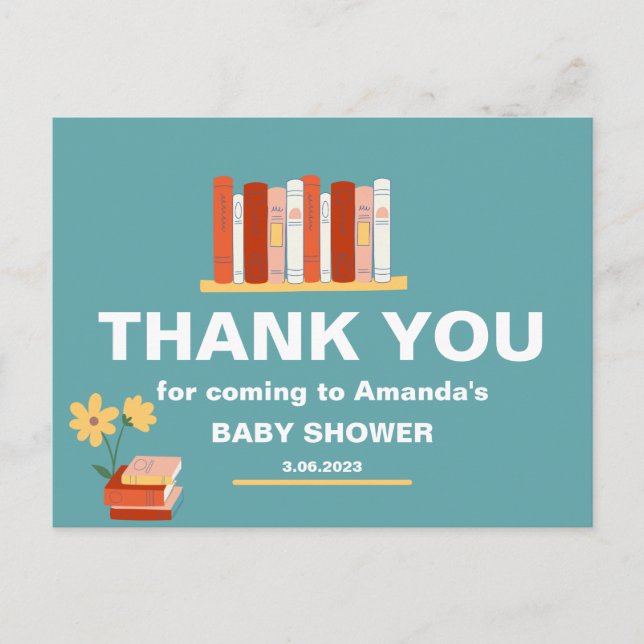 Thank you Books and Flower Baby Shower Postcard (Front)