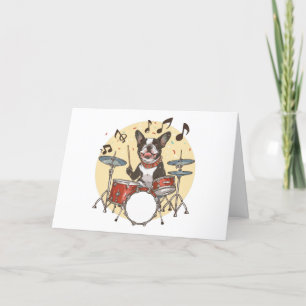 Thank You Boston Terrier Dog Playing Drums Card